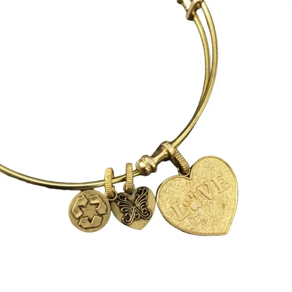 Angelica Gold Paw Heart Charm Bangle Bracelet
